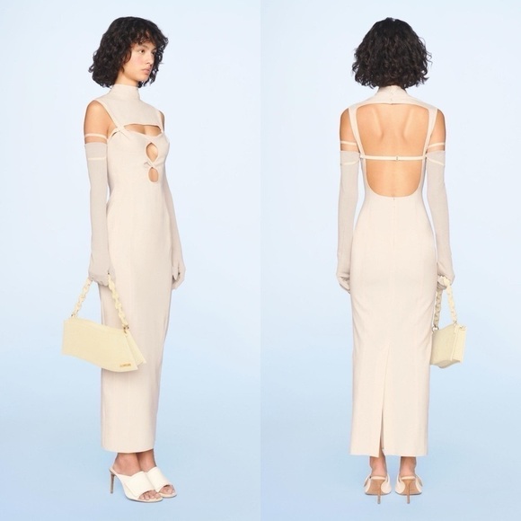 Jacquemus La Robe Palmi Wool Cut-Out Maxi Dress Off-White Size 38 NWT - Picture 9 of 11